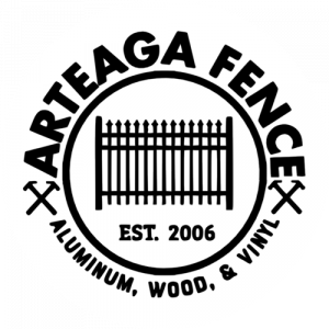 Arteaga Fence logo. Text reads: Aluminum, wood, & vinyl. EST. 2006.